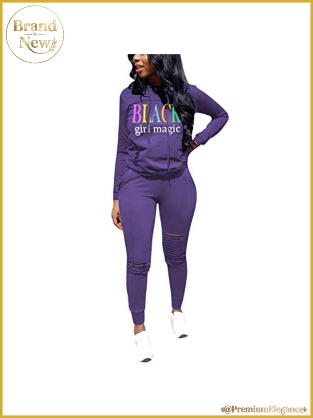 Ripped Hole Hoodie & Pants Set Long Sleeve Sweatsuit Tracksuit Lounge
